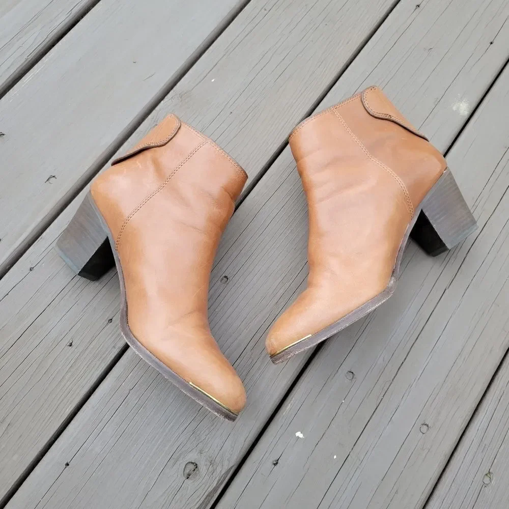 Coach Waldorf‎ Cinnamon Tan Calfskin Leather Chunky Heel Ankle Boots Booties 8_4